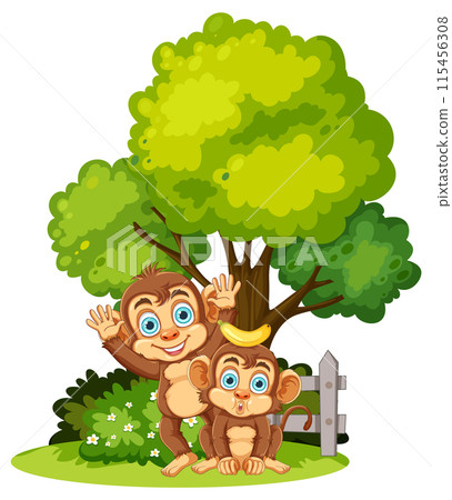 Playful Monkeys in a Forest 115456308