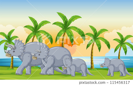Dinosaurs Walking by the Beach Dinosaurs Walking by the Beach 115456317
