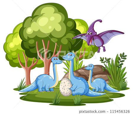 Dinosaurs in a Forest Scene 115456326