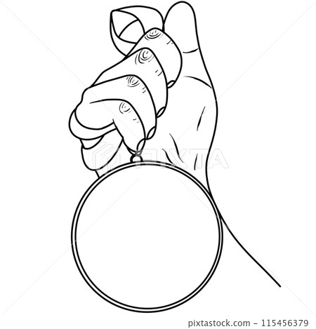 Raise your hand and hold a gold coin in your hand 115456379