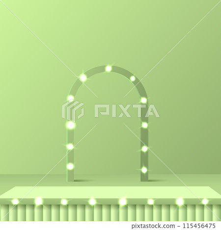 3d soft green color podium with lighting and minimal green wall scene Vector 115456475