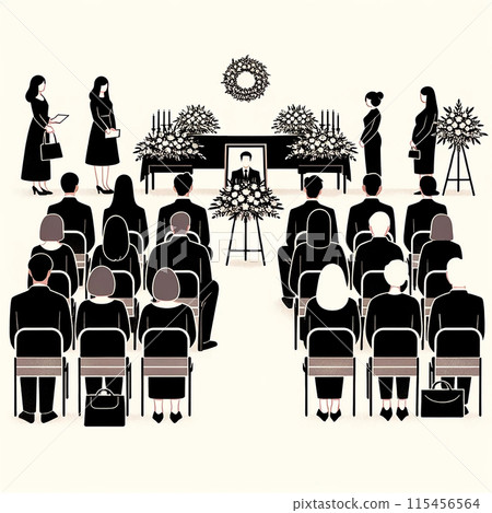 Funeral venue scene: Monotone illustration of a man's funeral 115456564