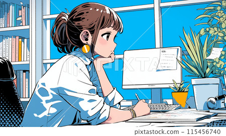 Young woman during remote work 115456740