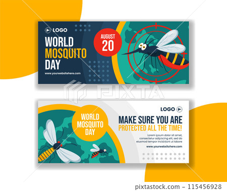 Mosquito Day Horizontal Banner Flat Cartoon Hand Drawn Templates Background Illustration Mosquito Day Horizontal Banner Flat Cartoon Hand Drawn Templates Background Illustration 115456928