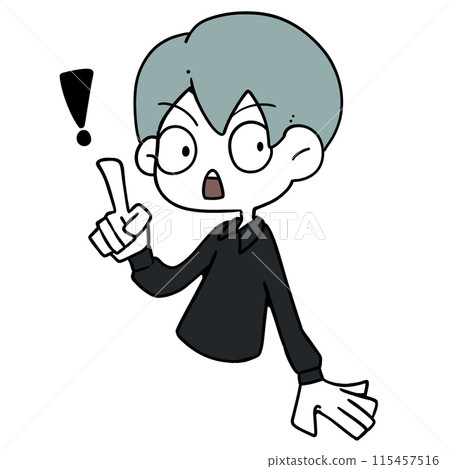 一個男人舉起食指,做出驚訝的表情(帶有驚訝標記) 一個男人舉起食指,做出驚訝的表情(帶有驚訝標記) 115457516
