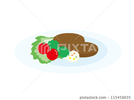 Hamburger steak and accompanying vegetables Hamburger steak and accompanying vegetables 115458035