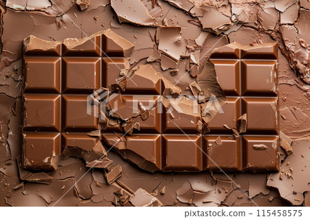 Broken Chocolate Bar On A Brown Background Broken Chocolate Bar On A Brown Background 115458575
