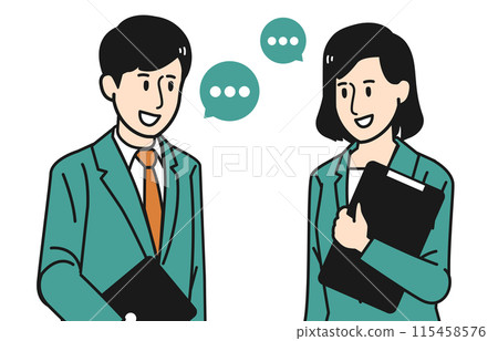 Male and female business people having a conversation Male and female business people having a conversation 115458576