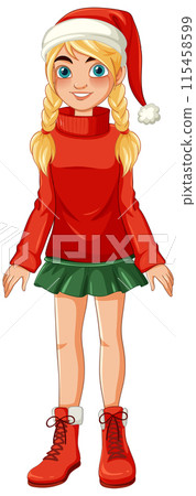Festive Girl in Santa Hat 115458599
