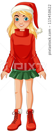 Festive Girl in Christmas Outfit Festive Girl in Christmas Outfit 115458622