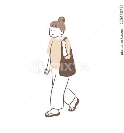 走路時臉朝前的女人插畫素材 115458755