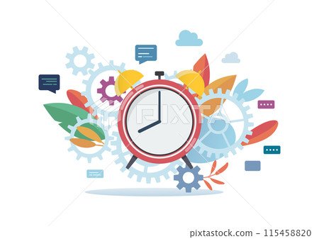 Tiny business people with alarm clock flat style. 115458820
