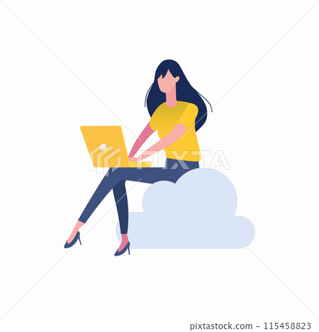 Woman sitting and working isolated on white background 115458823