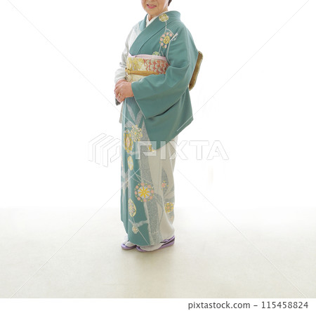 A woman standing in a kimono 115458824