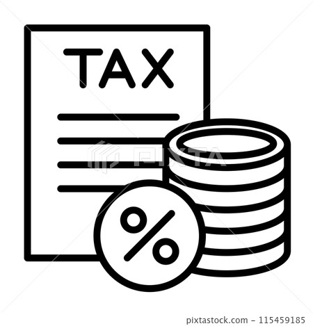 Tax documents and stack of coins and percentages. 115459185