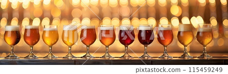 Beer Sampling Wallpaper With Bokeh Backdrop For Brewery Bar Or Pub 115459249
