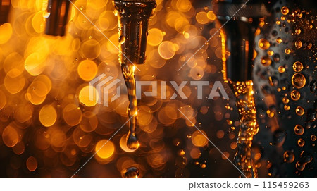 Illuminated Beer Tap on Sparkling Bokeh Backdrop Showcasing Festive Beverage Delight 115459263