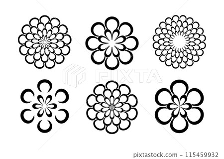 Flower Icons Set. Radial Design Elements Set. Flower Icons Set. Radial Design Elements Set. 115459932