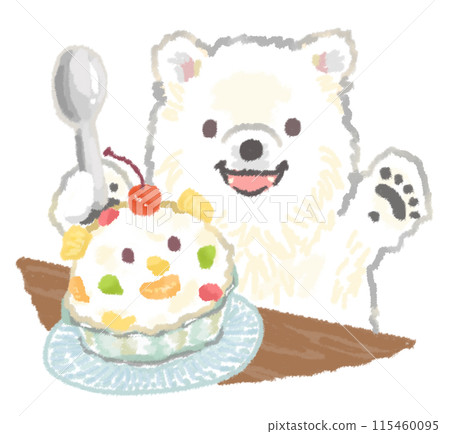 Polar bear with spoon enjoying shaved ice 115460095