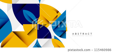 Minimal geometric elements on white. Petals, round triangles, star 115460986