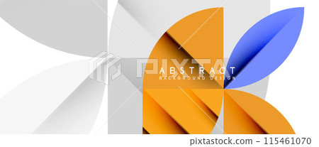 Minimal geometric elements on white. Petals, round triangles, star 115461070
