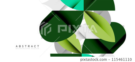 Minimal geometric elements on white. Petals, round triangles, star 115461110