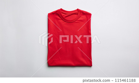 a colored blank t-shirt is folded neatly, ironed, placed in the frame for mockup 115461188