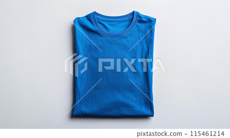 a colored blank t-shirt is folded neatly, ironed, placed in the frame for mockup 115461214