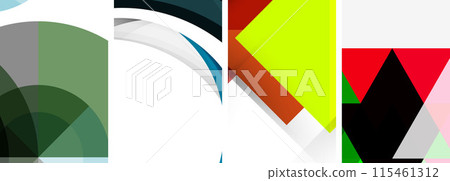Vector posters - minimalist geometric abstract backgrounds, featuring circles, lines, and triangles in clean, modern design 115461312