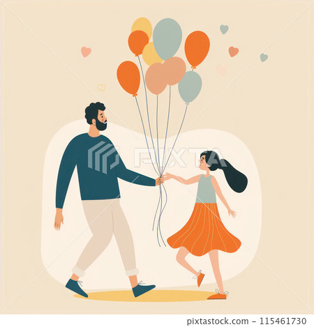 Illustration of a happy father and daughter celebrating flat design background. 115461730