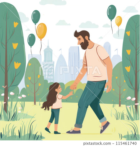 Illustration of a happy father and daughter celebrating flat design background. Illustration of a happy father and daughter celebrating flat design background. 115461740
