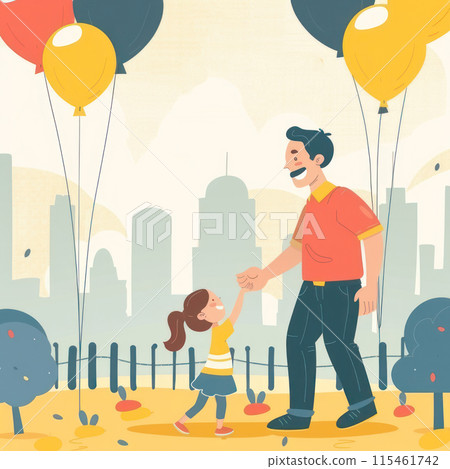 Illustration of a happy father and daughter celebrating flat design background. 115461742