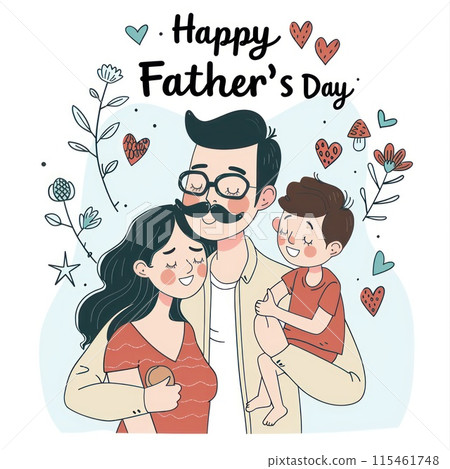 Illustration of a happy father and daughter celebrating flat design background. 115461748
