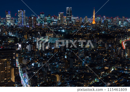 東京夜景,從惠比壽花園廣場眺望東京鐵塔 東京夜景,從惠比壽花園廣場眺望東京鐵塔 115461809