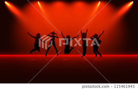 silhouette Group People Jump with Red Spotlight Background vector illustration concept Happy Success 115461943