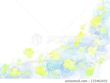A frame of yellow ginkgo leaves dancing in the wind. A beautiful autumn night illustration with the image of a starry sky. A frame of yellow ginkgo leaves dancing in the wind. A beautiful autumn night illustration with the image of a starry sky. 115462035