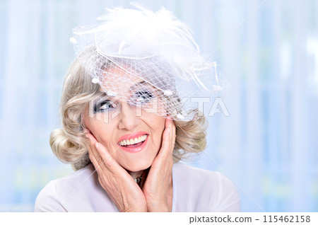 Portrait of happy senior woman posing at home Portrait of happy senior woman posing at home 115462158