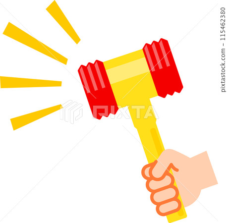 Hand holding a toy hammer Hand holding a toy hammer 115462380