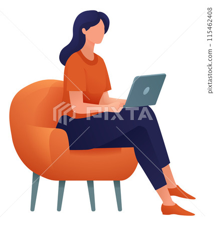 Woman Using Laptop Computer Cartoon Illustration 115462408