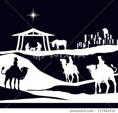 Christmas Nativity Scene Bethlehem Manger Wise Men 115462410