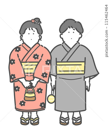 一個男孩和一個女孩穿著浴衣的插圖，兒童節 115462464