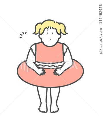 Illustration of a girl wearing a swimsuit, child, pool, swim ring Illustration of a girl wearing a swimsuit, child, pool, swim ring 115462478