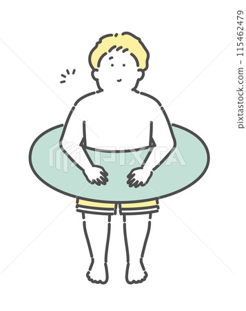 男孩穿泳衣插畫 兒童泳池浮圈 男孩穿泳衣插畫 兒童泳池浮圈 115462479