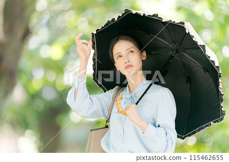 A woman with a troubled expression in the strong sunlight A woman with a troubled expression in the strong sunlight 115462655