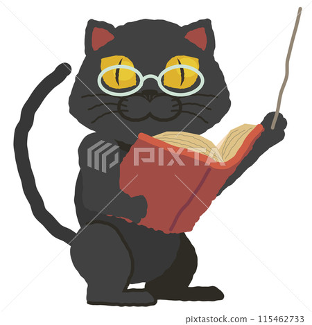 A black cat character holding a book and educating A black cat character holding a book and educating 115462733