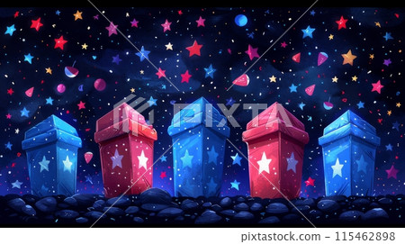 Colorful Starry Voting Boxes. USA Election concept. Colorful Starry Voting Boxes. USA Election concept. 115462898
