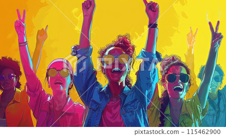 Excited Youth Celebrating with Raised Hands 115462900