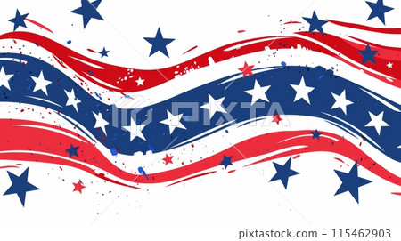 Patriotic Red, White, and Blue Stars and Stripes Pattern 115462903