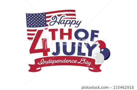 A pop American flag and stars and stripes logo design for the 4th of July, decorated with logos and balloons 115462918