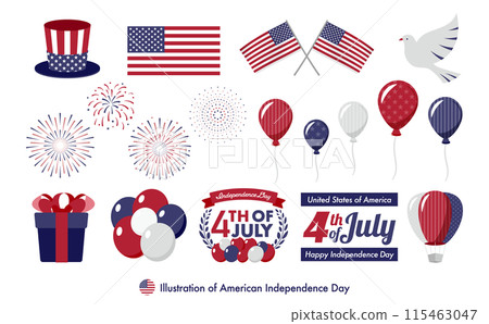 USA Independence Day celebration: set of American flag icons and balloons, special logo for 4th of July 115463047